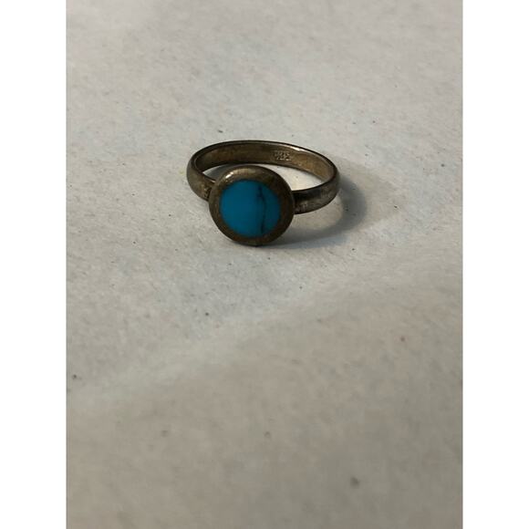 Sterling Silver Turquoise Ring Small Round Center Stone Size 5.5 - Picture 4 of 8